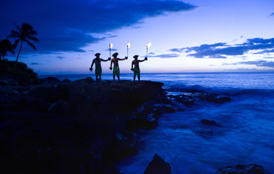 Blue Sunset With Torches at Paradise Cove